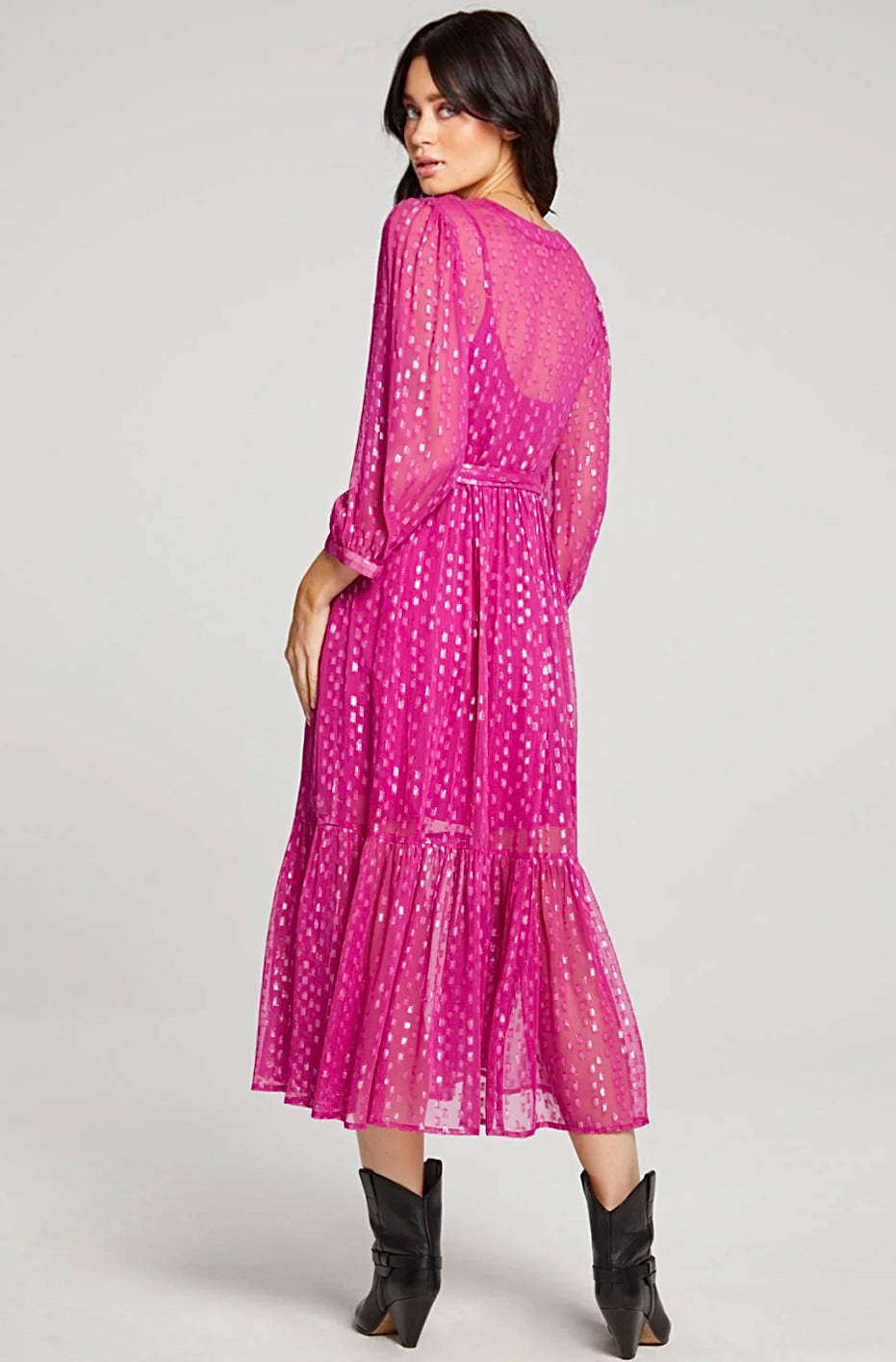 St.Tropez Langes Chiffon-Kleid (2Teile) mit Knopfleiste und Gürtel