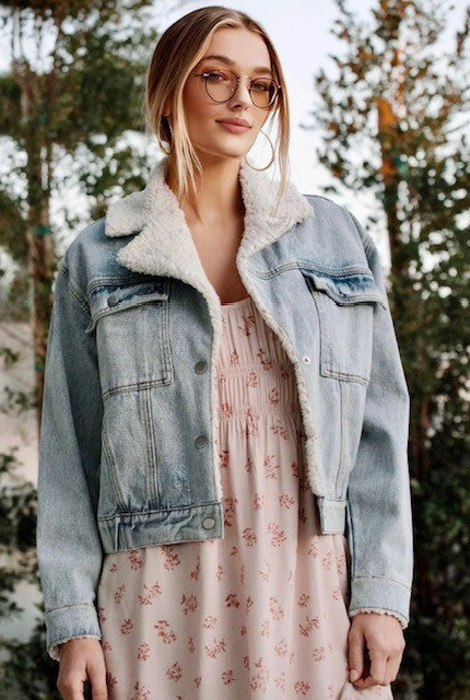 Jeansjacke mit Teddybärfell Saltawater Luxe