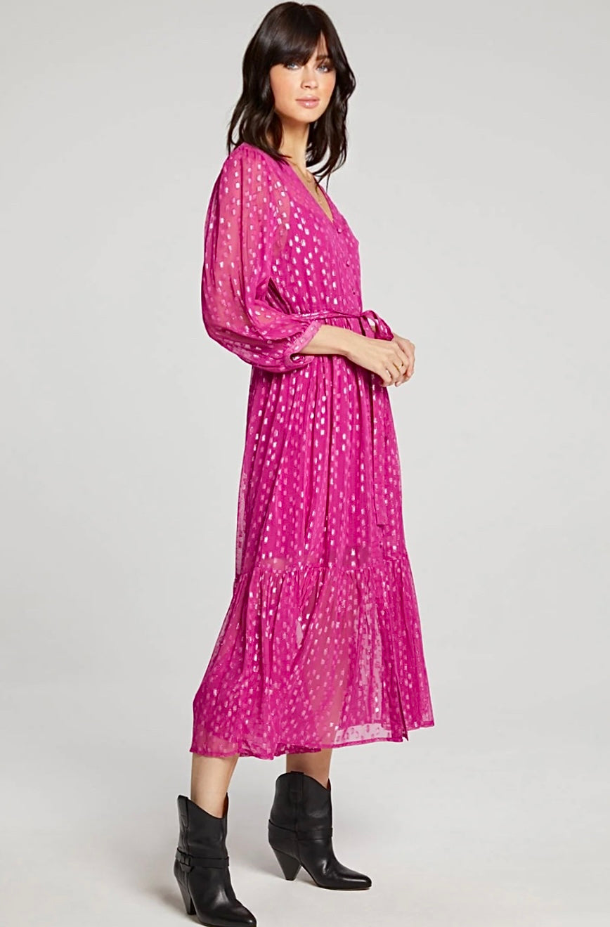 St.Tropez Langes Chiffon-Kleid (2Teile) mit Knopfleiste und Gürtel