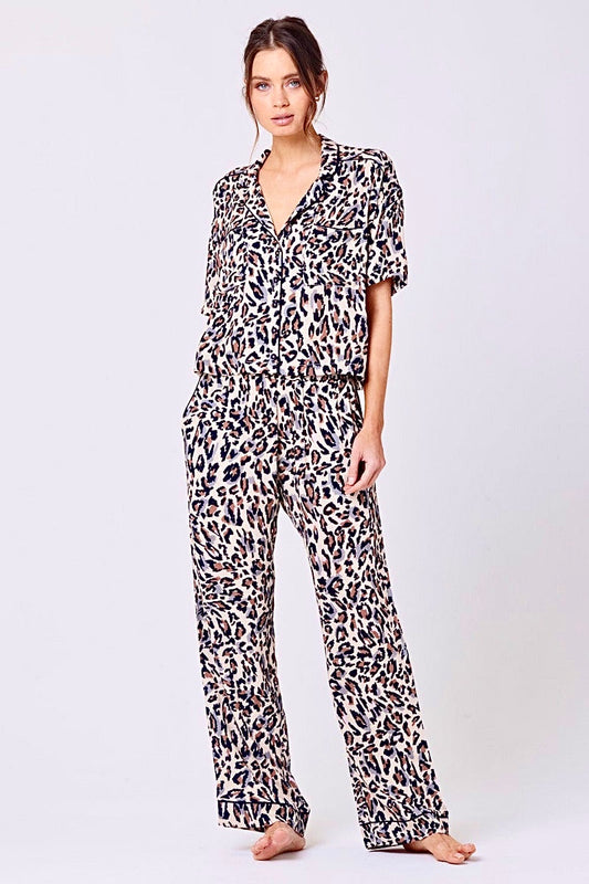 Leopard Print 2‘Teile Set Hose und Bluse