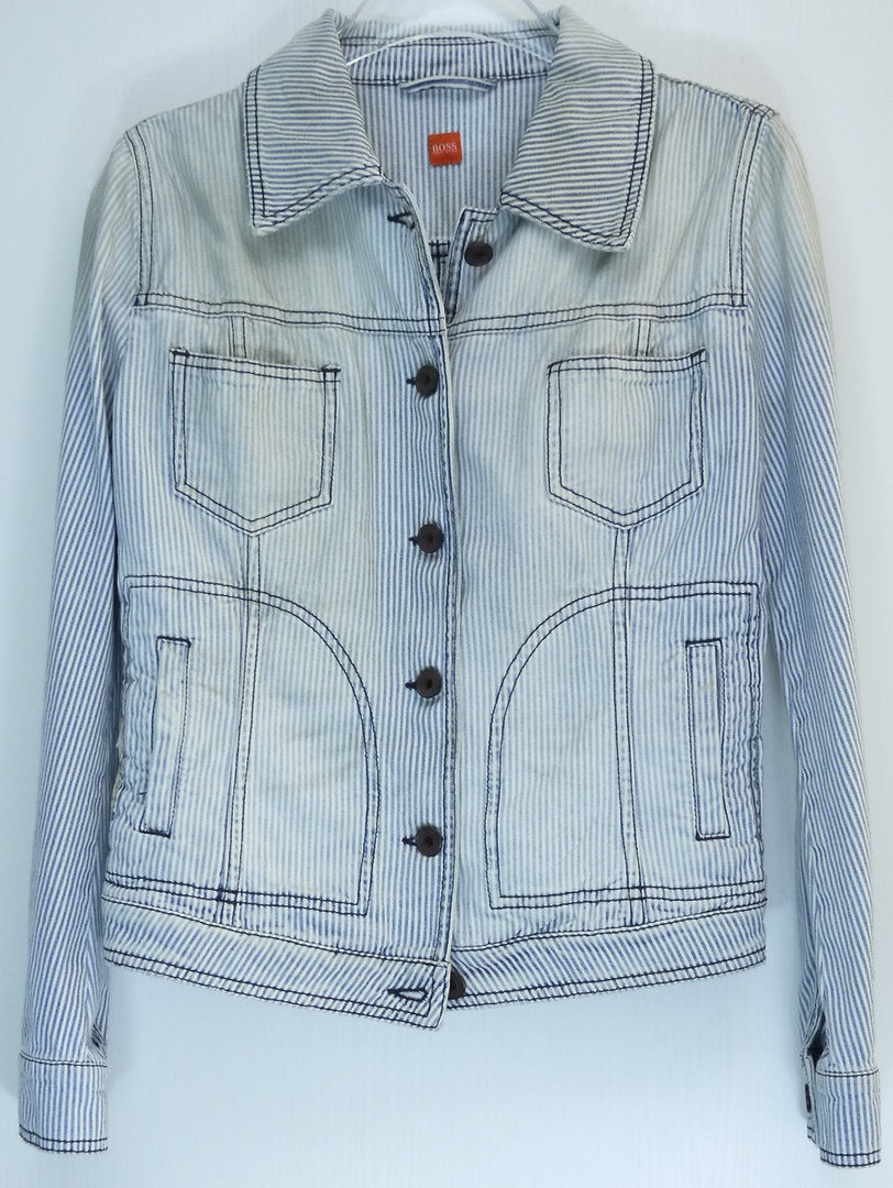 BOSS Orange Jeans Jacke "Hellblau Weiss"