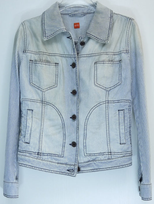 BOSS Orange Jeans Jacke "Hellblau Weiss"