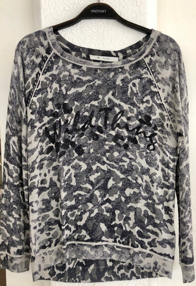 Pullover Monari Leo Print: beige, olive, schwarz