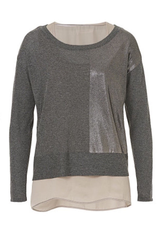 Cakes&Kisses Pullover Materialmix mit integriertem Top "grau/beige"