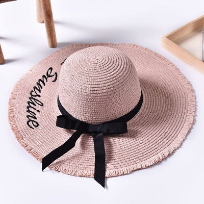 Handmade Sun Straw Hats Black Ribbon