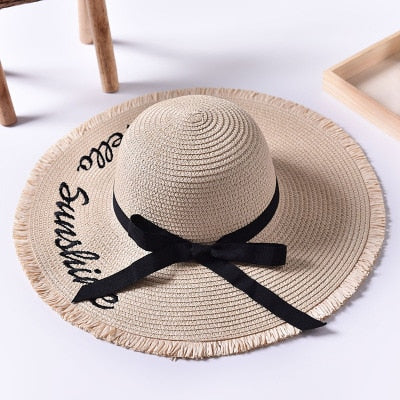 Handmade Sun Straw Hats Black Ribbon