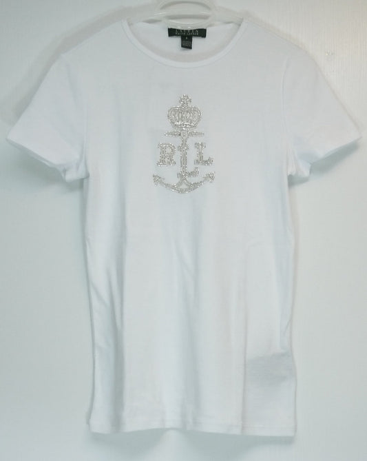 Ralph Lauren T-Shirt "Weiss" mit Paillettenlogo