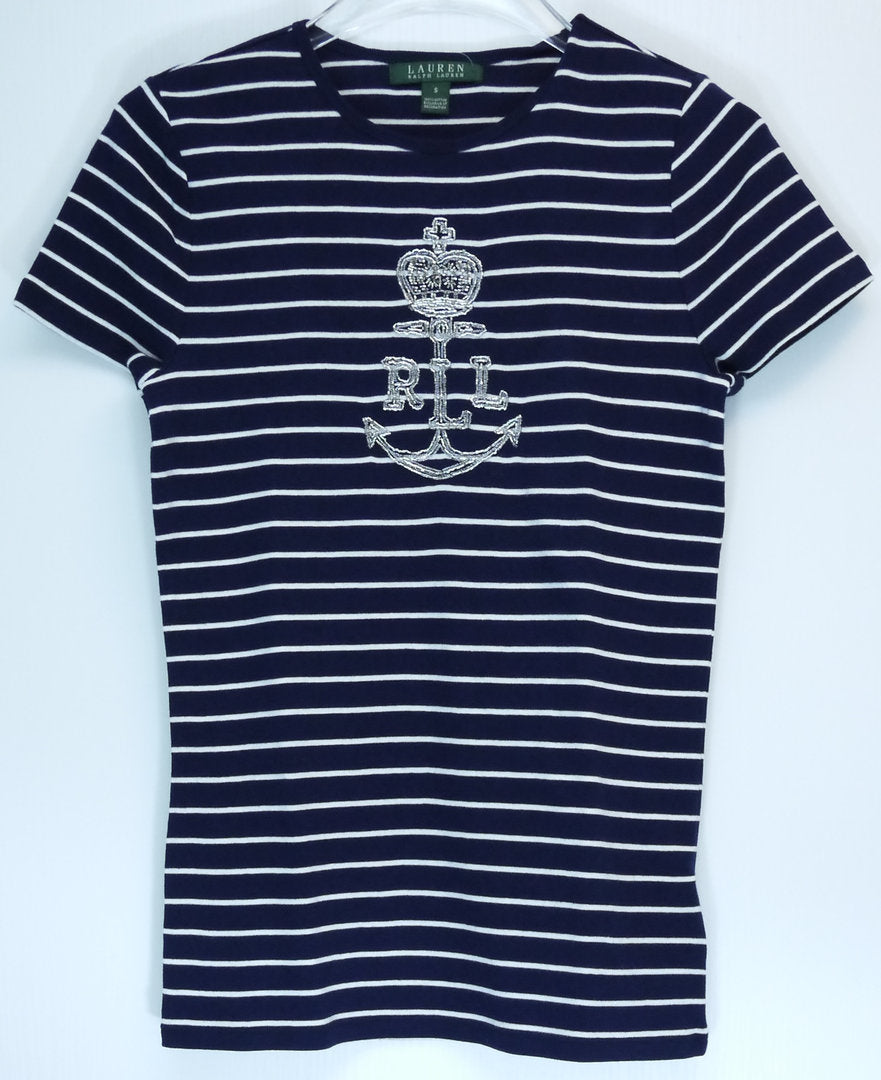 Ralph Lauren T-Shirt "Navy Weiss" mit Pailletten