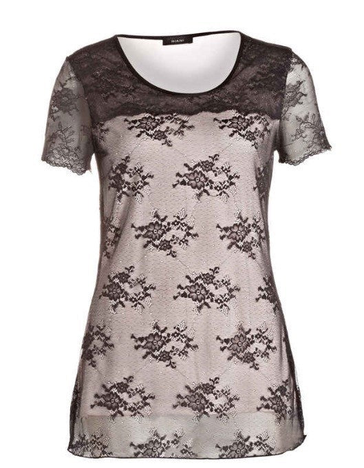 Riani Shirt mit Arm Puderrose mit schwarzer Spitze