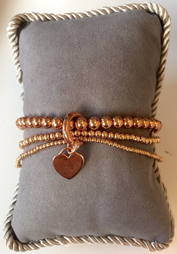 Bracelet 3er rosegold "Silber 925 vergoldet" mit Karabiner und Herz Anhänger