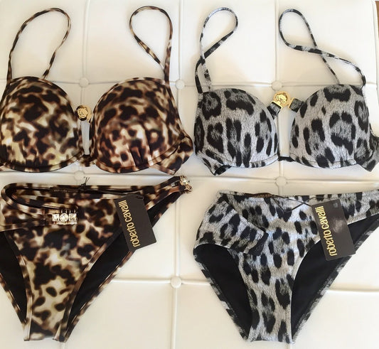 Roberto Cavalli Bikini Leo "schwarz / braun" Deko Steine
